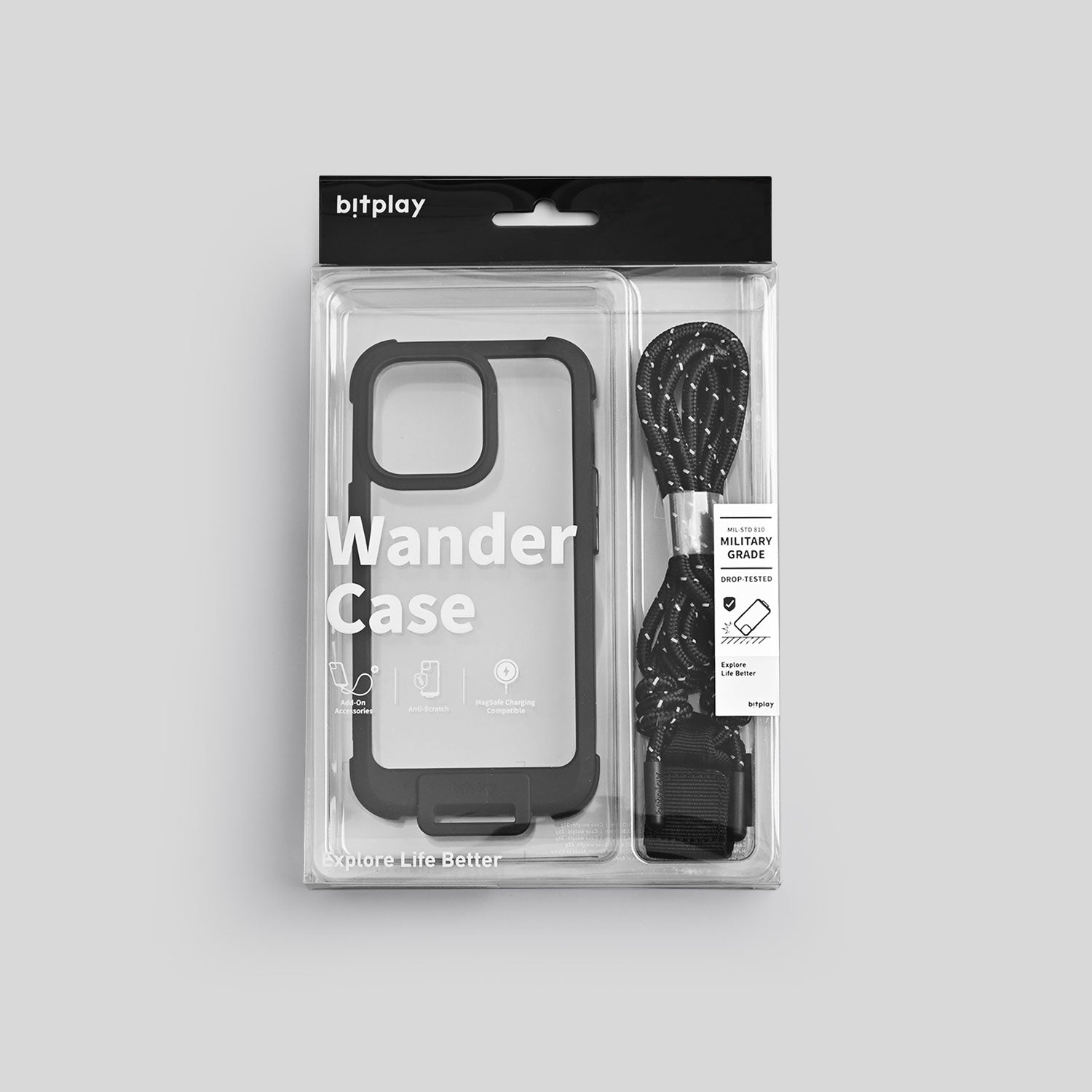 Wander Case 隨行殼 for iPhone 13 系列 霧黑組 (含撞色風格掛繩 耀黑）