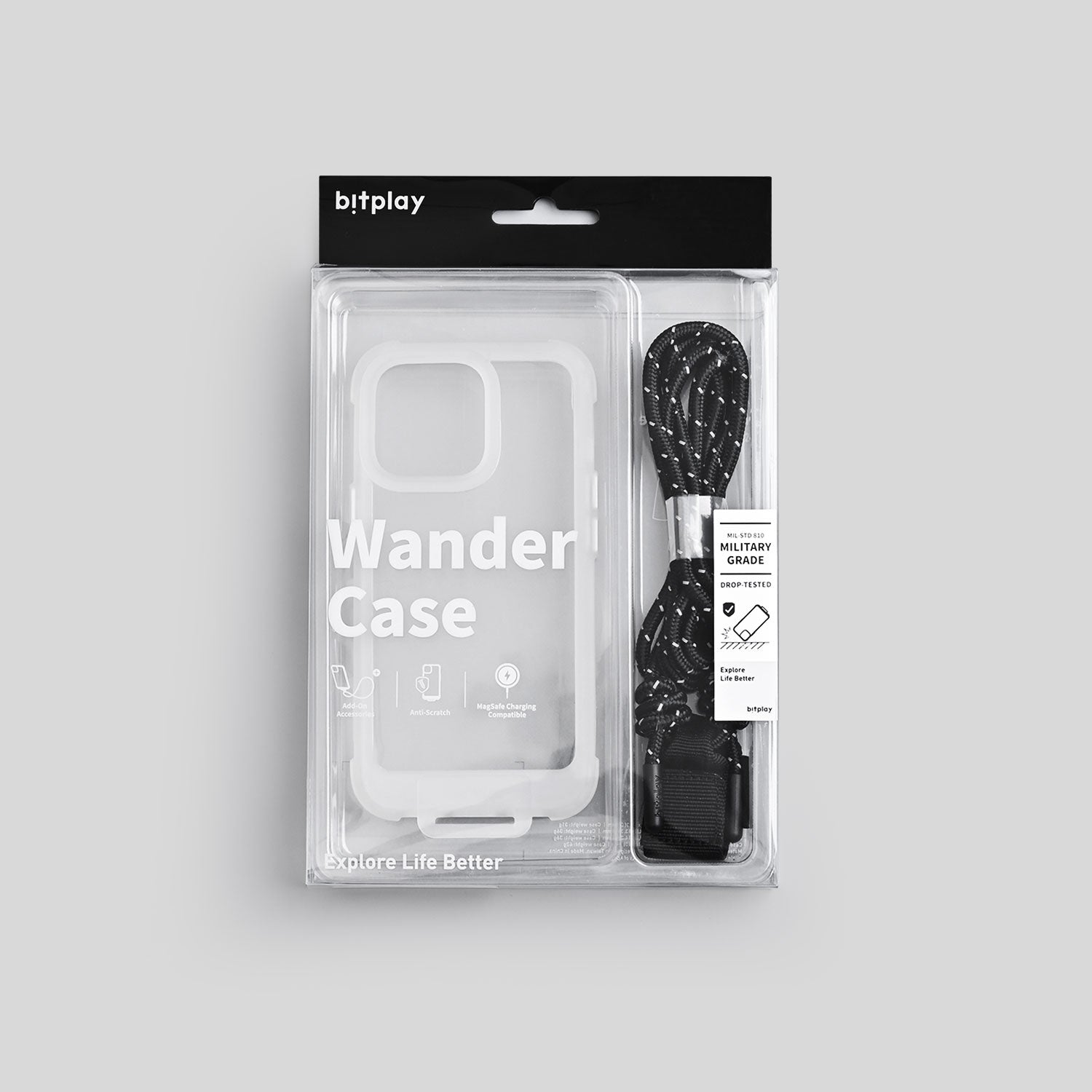 Wander Case 隨行殼 for iPhone 13 系列 透白組 (含撞色風格掛繩 耀黑）